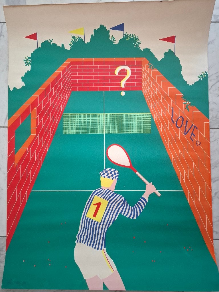 "Tennisspeler"  zeefdruk/litho  Etienne Elias, Antiek en Kunst, Zeefdruk, Ophalen of Verzenden, Gesigneerd, Sport