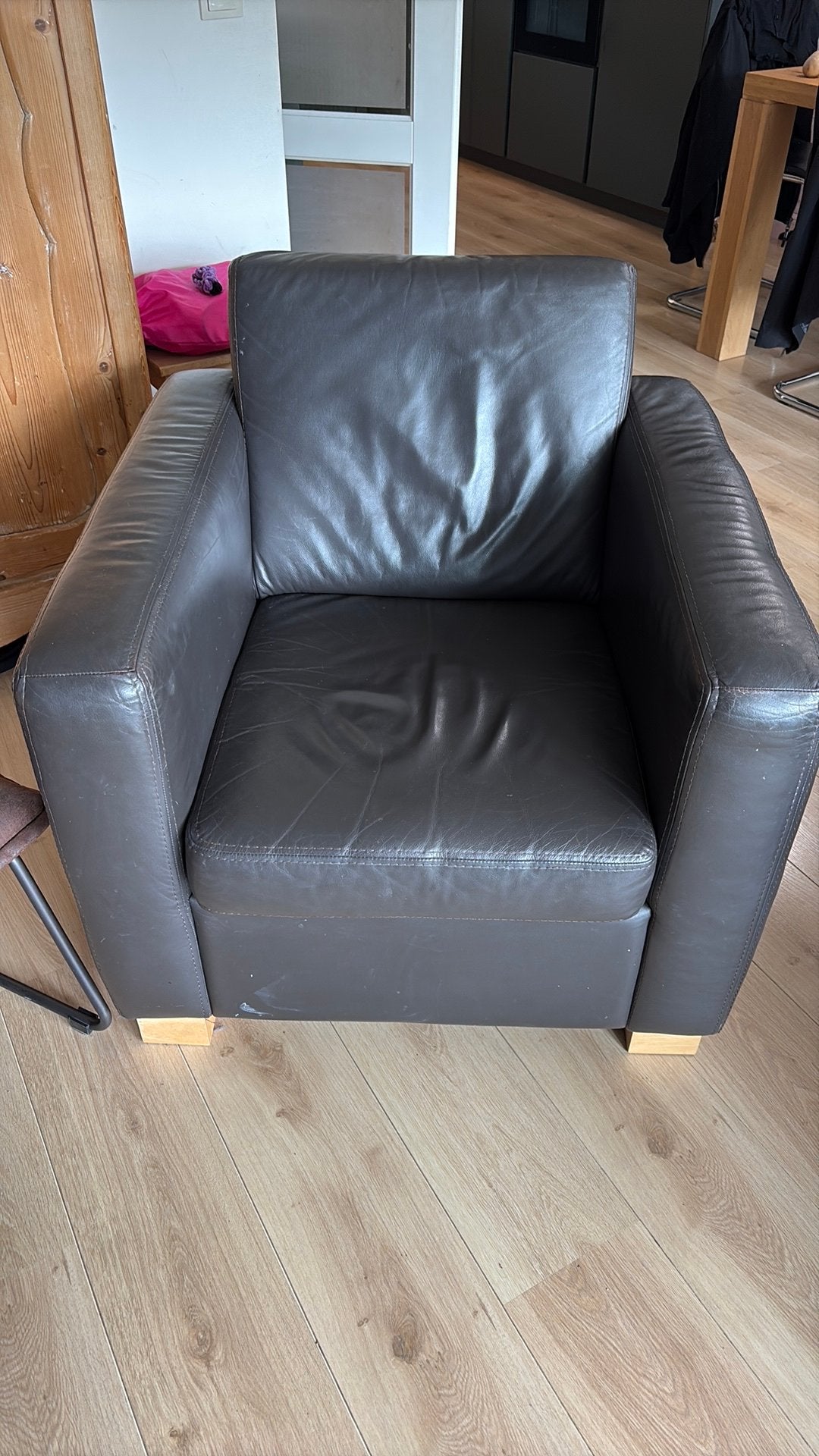 Casa Italia fauteuil antraciet/bruin, Ophalen, Gebruikt, 75 tot 100 cm, Leer