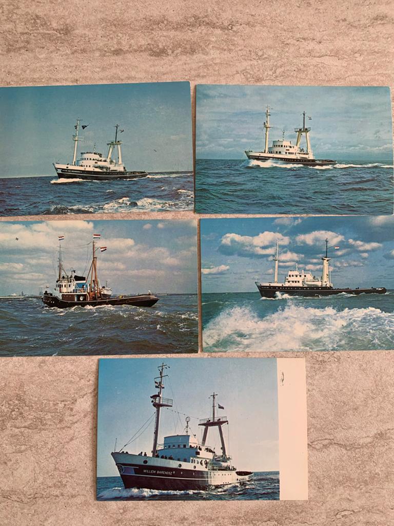 5x Oude Bureau Wijsmuller  Motorzeeslepers (1953-1964), Ophalen of Verzenden, 1940 tot 1960, Ongelopen