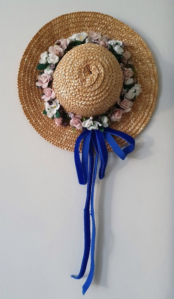 decoratief strohoedje met strik & kunstbloemetjes, Ophalen of Verzenden, Nieuw