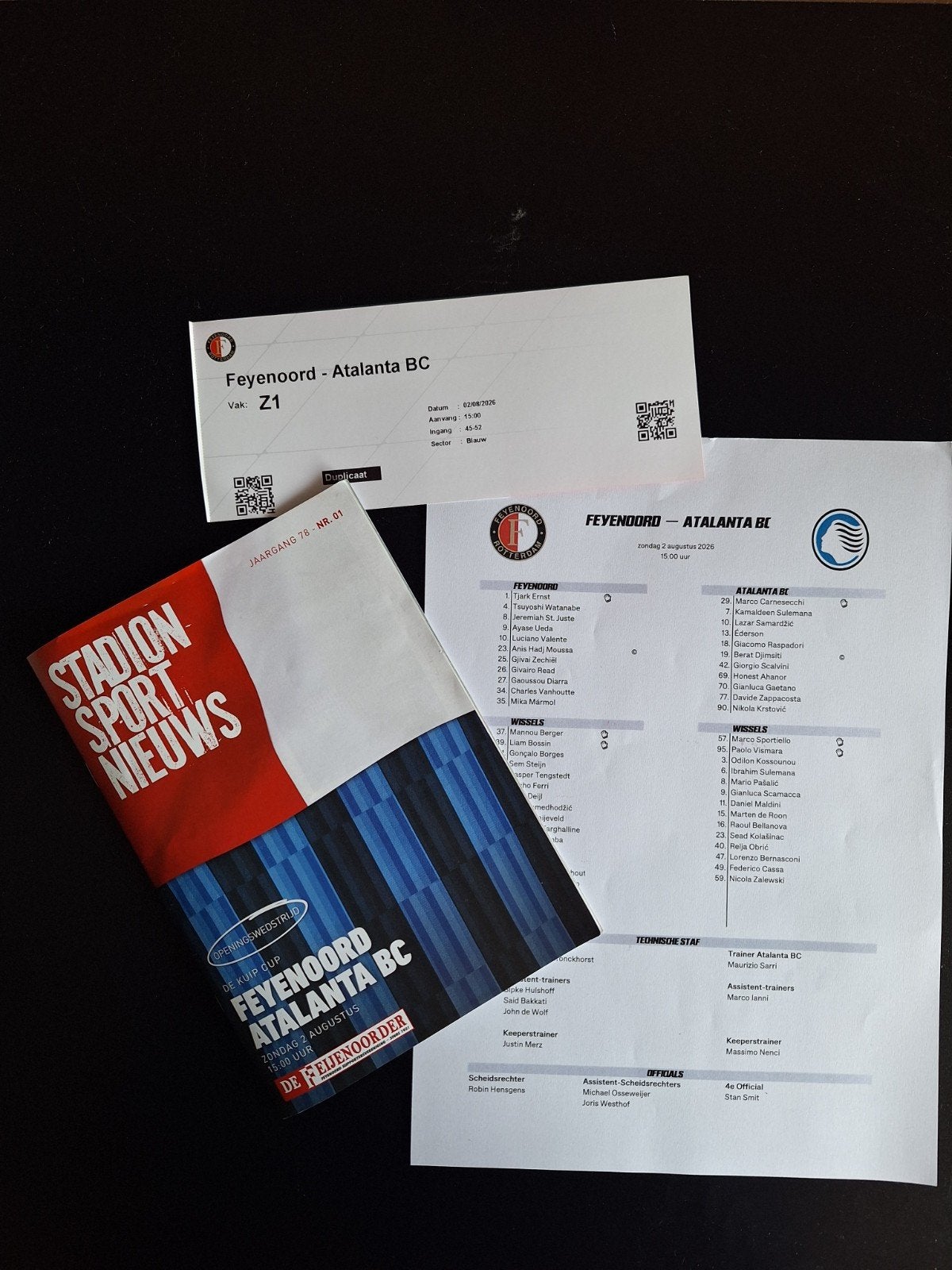 progr/Ticket/Teamsheet Feyenoord - Atalanta Bergamo, Verzenden, Nieuw, Feyenoord, Overige typen