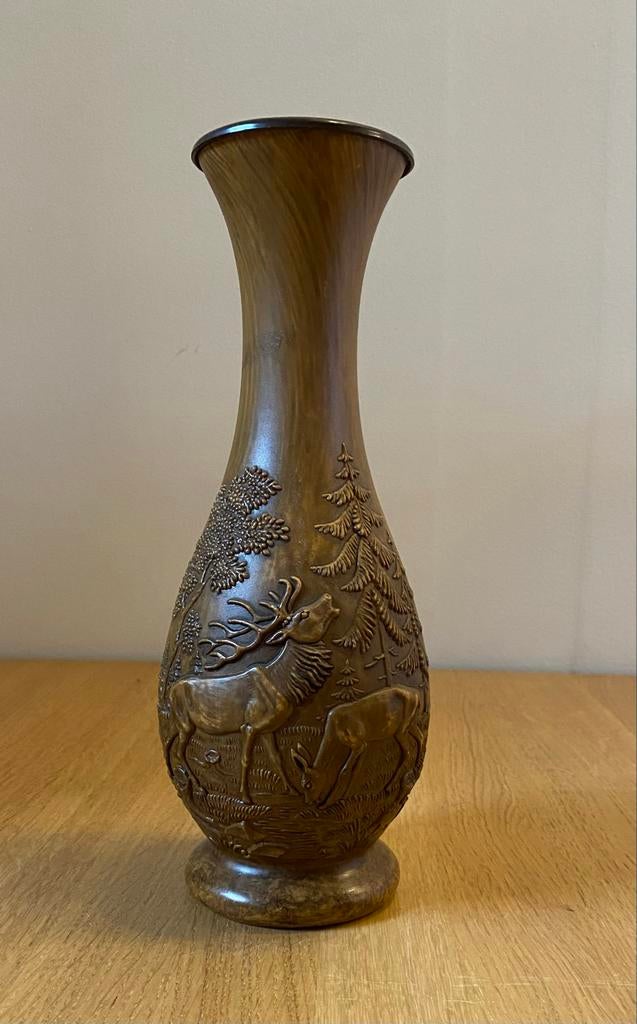 Vintage vaas met hertenreliëf - Bos scène, Ophalen of Verzenden
