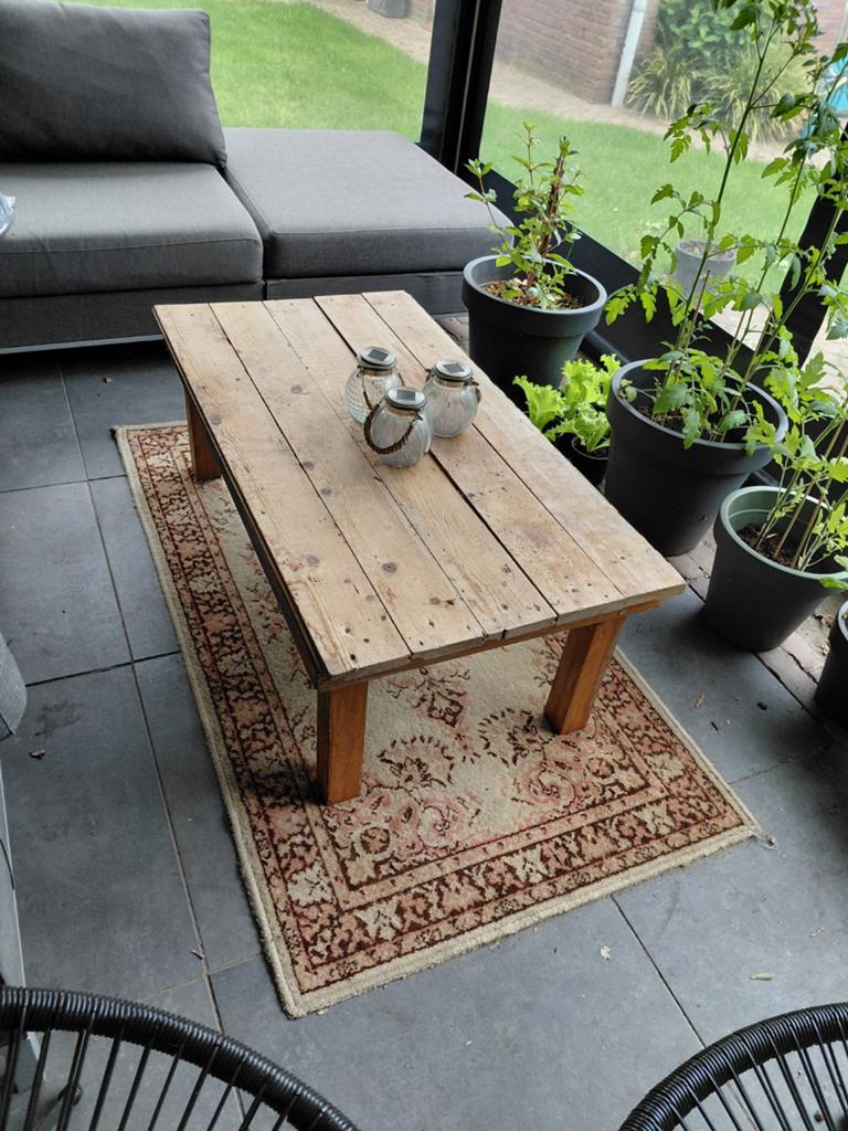 Leuk oud hardhouten salontafeltje, Ophalen, Gebruikt, 50 tot 100 cm, Minder dan 50 cm