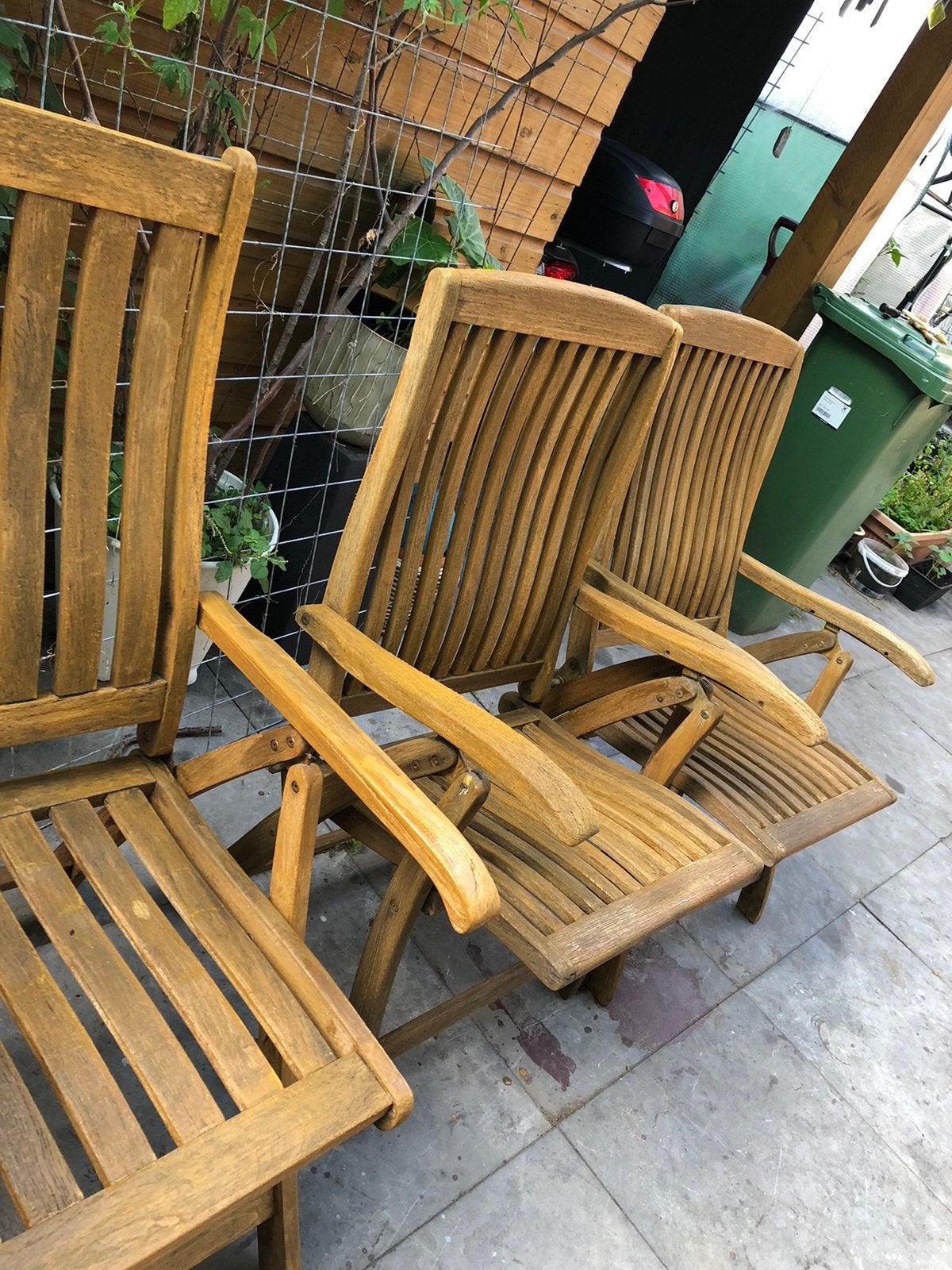 Set van 4 Exotan teakhouten tuinstoelen, verstelbaar, Ophalen, Gebruikt, Teakhout, Inklapbaar