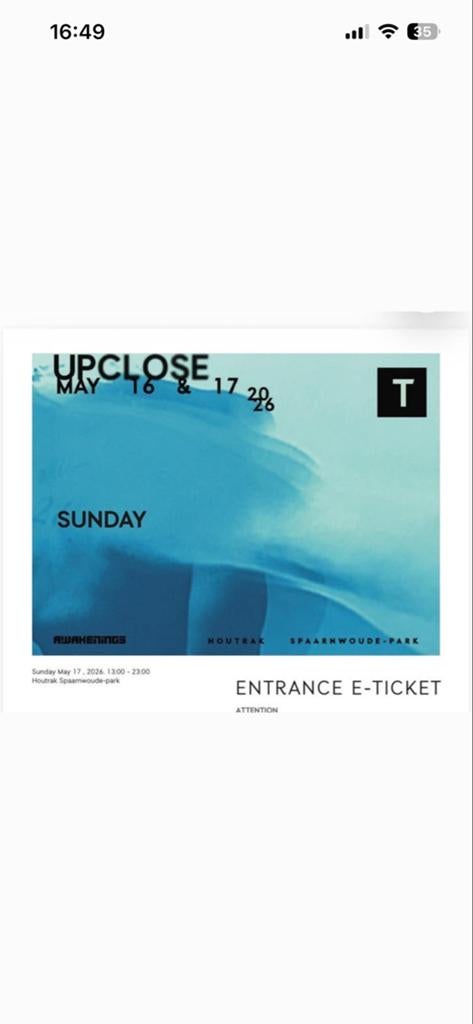 Awakening UpClose zondag 17 mei 2 tickets, Twee personen