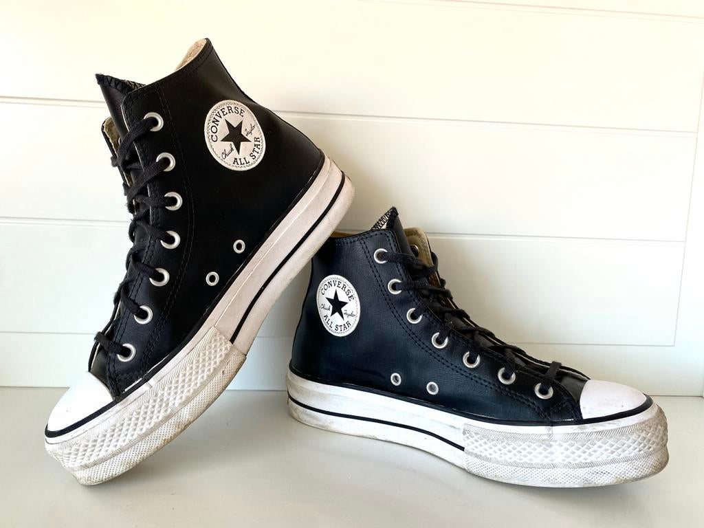 Converse All Star Chuck Taylor plateau zool zwart leer 39 ,5, Ophalen of Verzenden, Gedragen, Zwart, Sneakers of Gympen