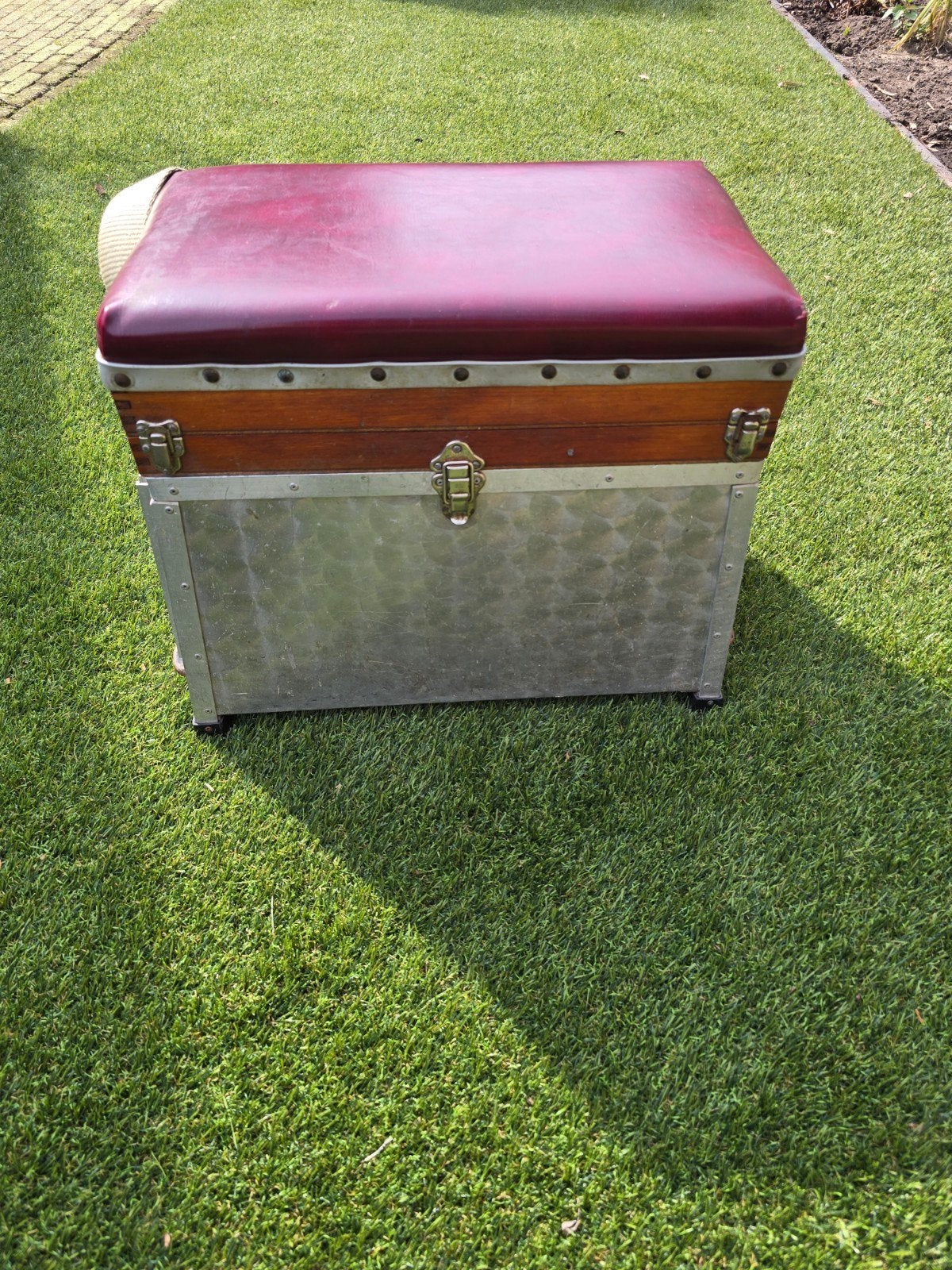 Vintage viskist / zitkist met kussen en lades, Ophalen, Gebruikt, Koffer of Tas