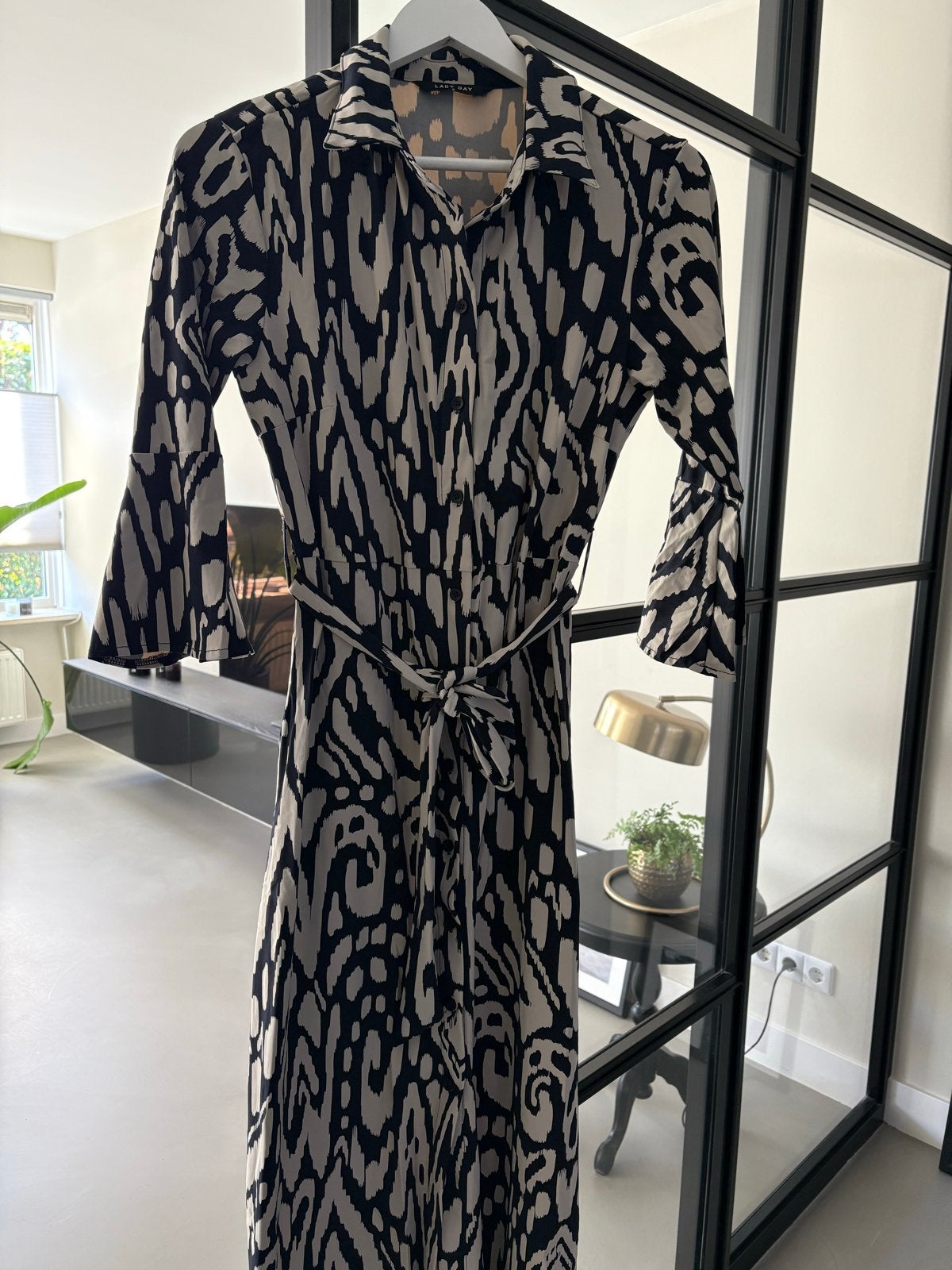 Crème nachtblauw travelstof jurk maat S, Kleding | Dames, Ophalen of Verzenden, Nieuw, Maat 36 (S), Blauw