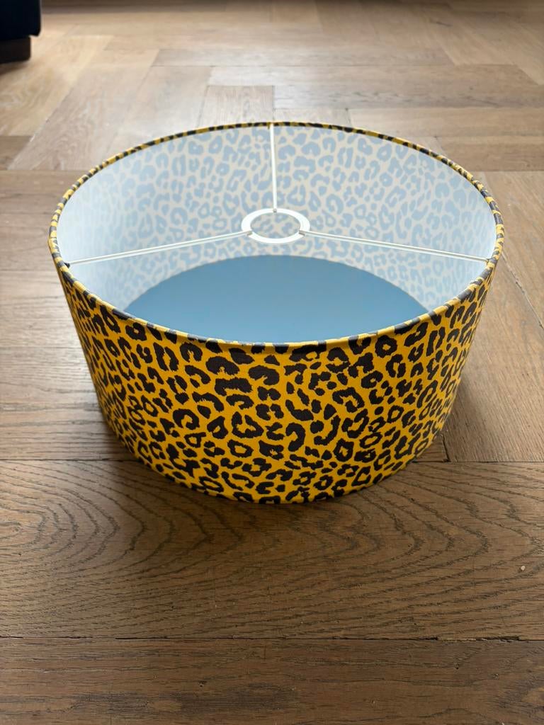 Lampenkap geel met print, Ophalen of Verzenden, Zo goed als nieuw, Rond, Minder dan 25 cm