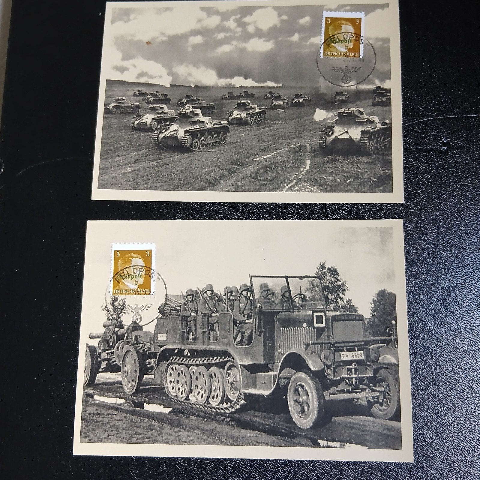 2x Zeldzame Duitse Feldpostkaarten WOII - Tanks & Troepen, Ophalen