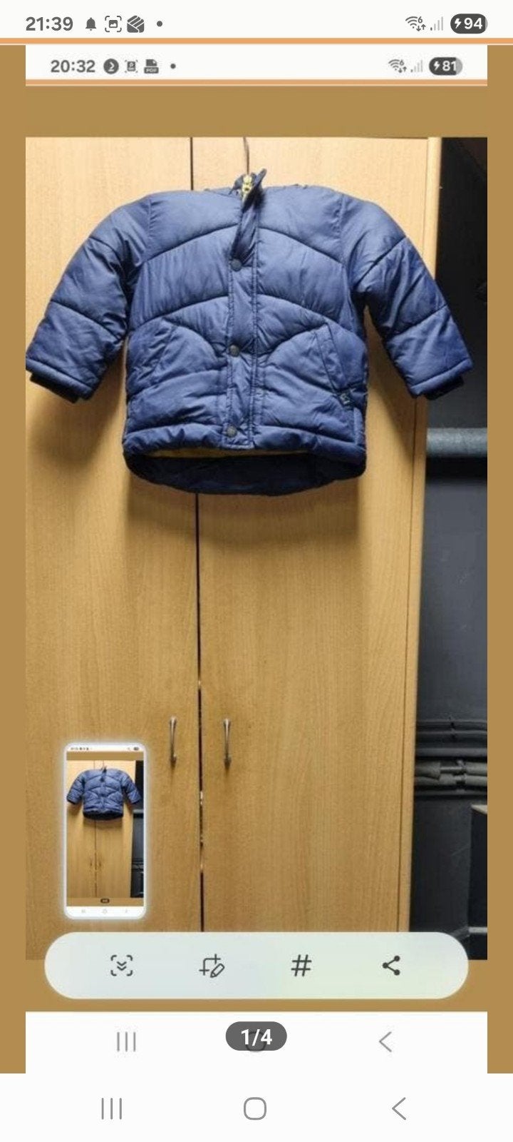 Zara blauwe gewatteerde jas met capuchon - Maat 92, Kinderen en Baby's, Kinderkleding | Maat 92, Gebruikt, Ophalen of Verzenden