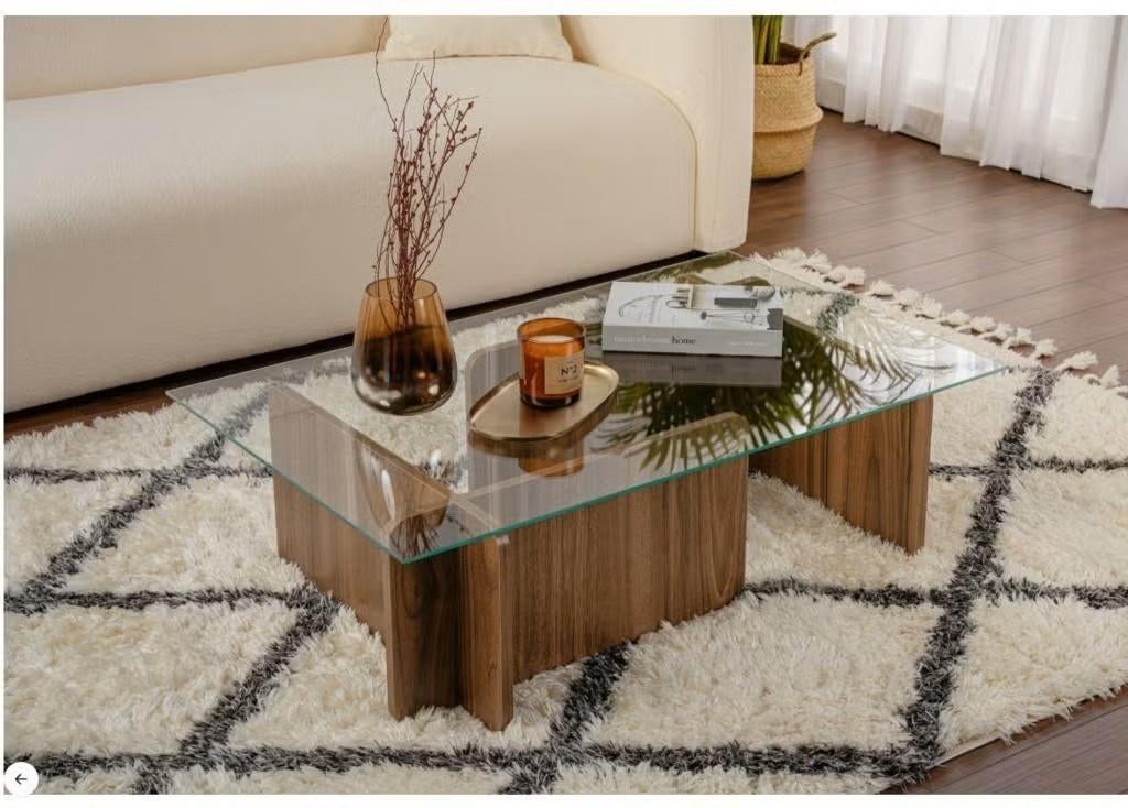 Asir 353NRD1117 Salontafel Okkernoot / glas van 199 voor 19, 100 tot 150 cm, Nieuw, Glas, Minder dan 50 cm