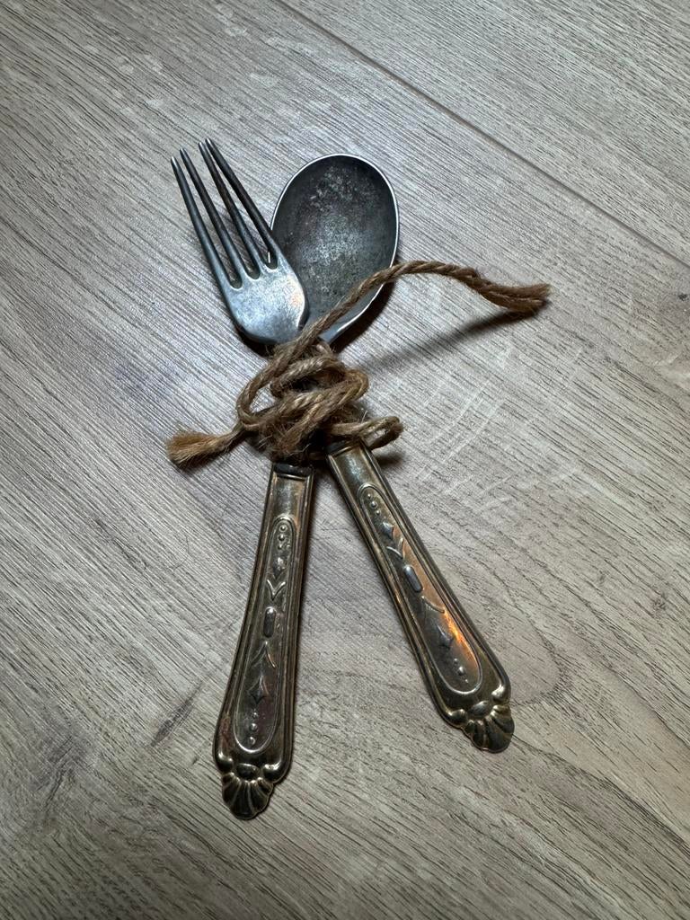 Brocante landelijke lepel en vork, Ophalen of Verzenden
