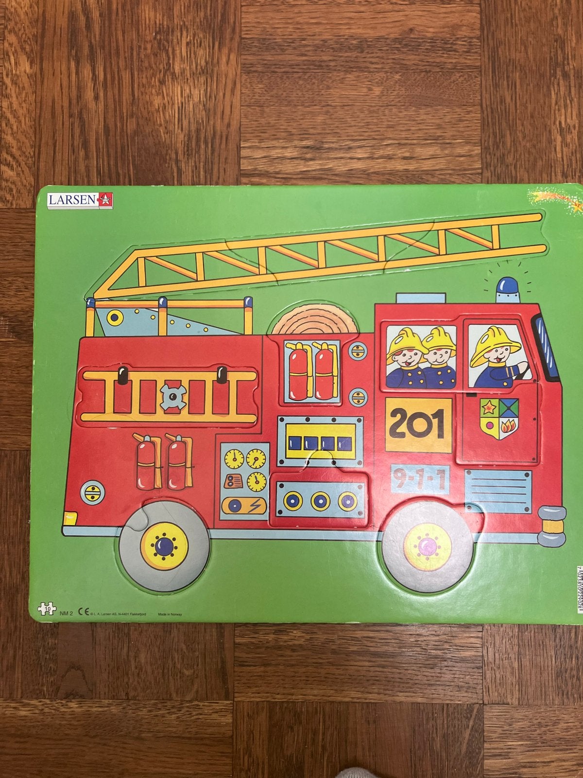 Larsen Brandweerwagen Puzzel - Educatief Houten Speelgoed, 2 tot 4 jaar, Gebruikt, 10 tot 50 stukjes, Ophalen of Verzenden