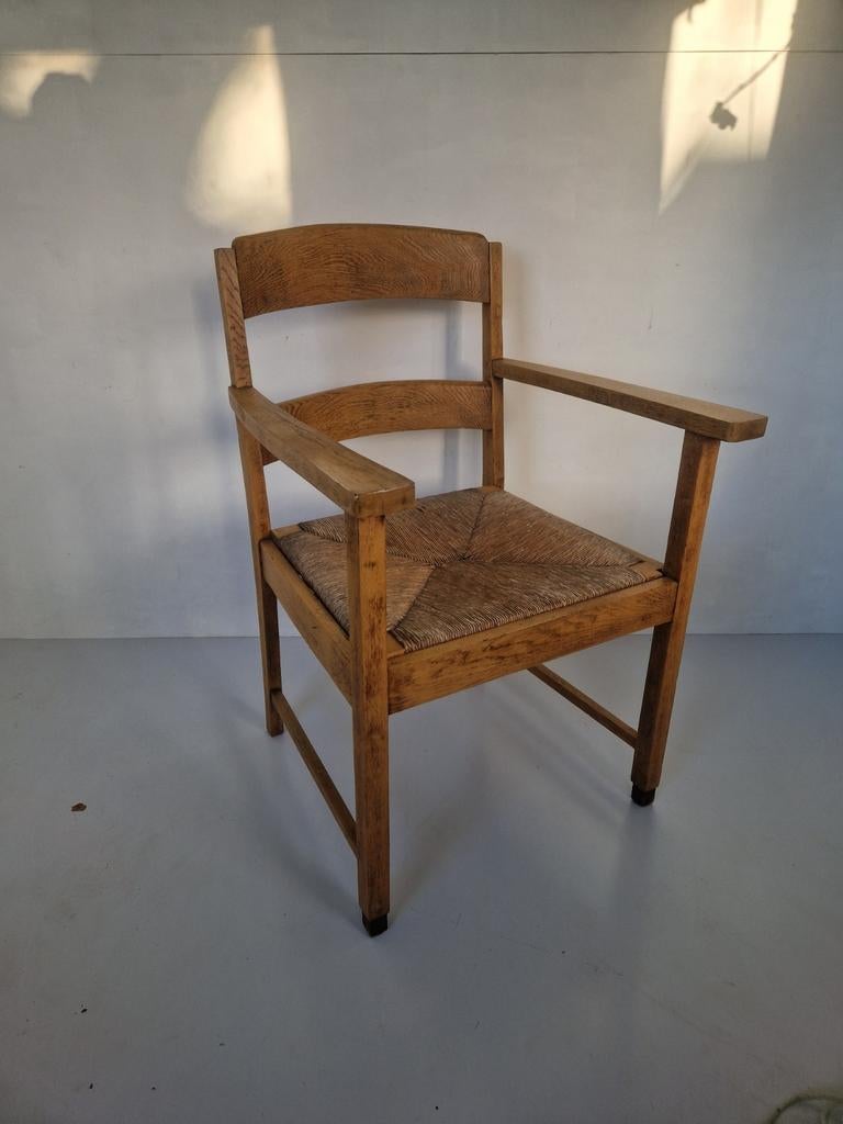 Amsterdamse school stoel eiken biezen zitting., Antiek en Kunst, Antiek | Meubels | Stoelen en Banken, Ophalen