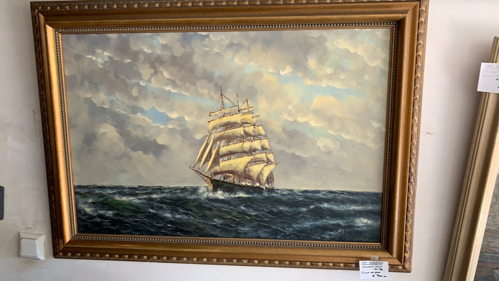 Siem schaeffer schilderij schip op zee, Antiek en Kunst, Ophalen