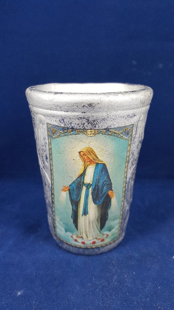 Vintage kerstdecoratie: kaars in aardewerk potje Maria. W3, Diversen, Kerst, Tweedehands verkoop, Tweedehands verkoop, Gebruikt