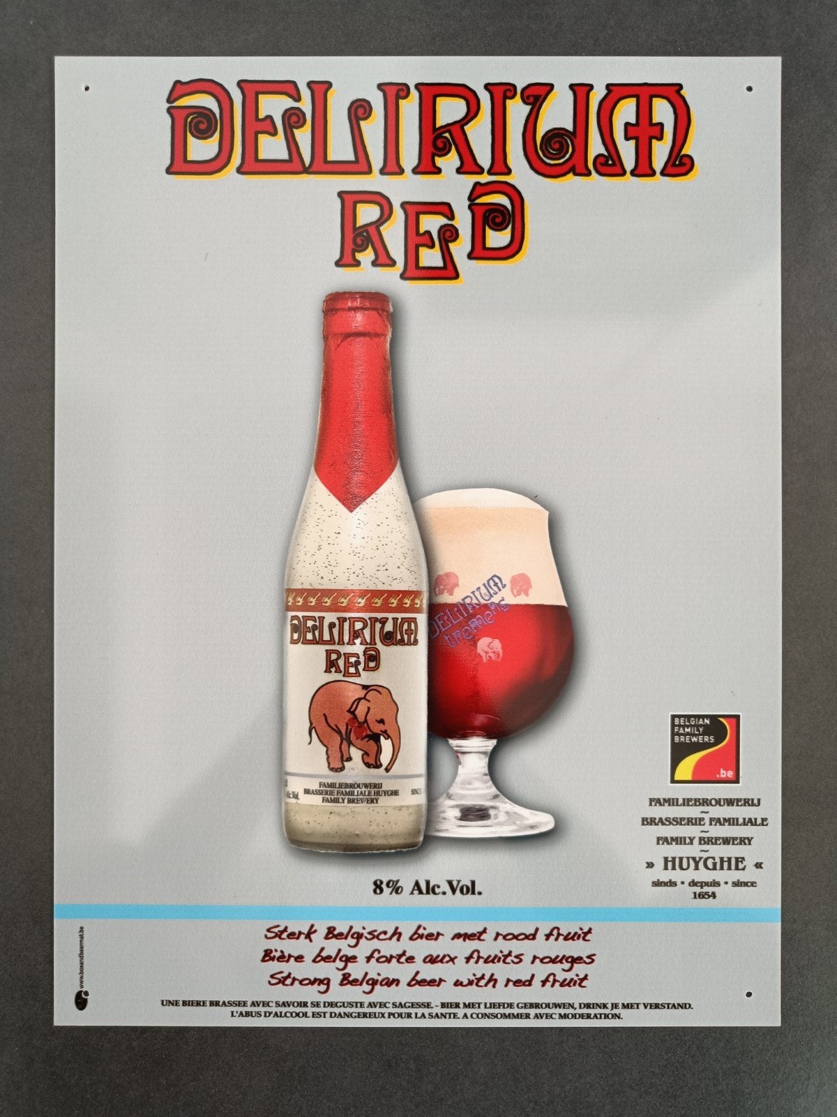 Delirium Red reclamebord - Belgisch bier., Ophalen of Verzenden, Gebruikt, Reclamebord