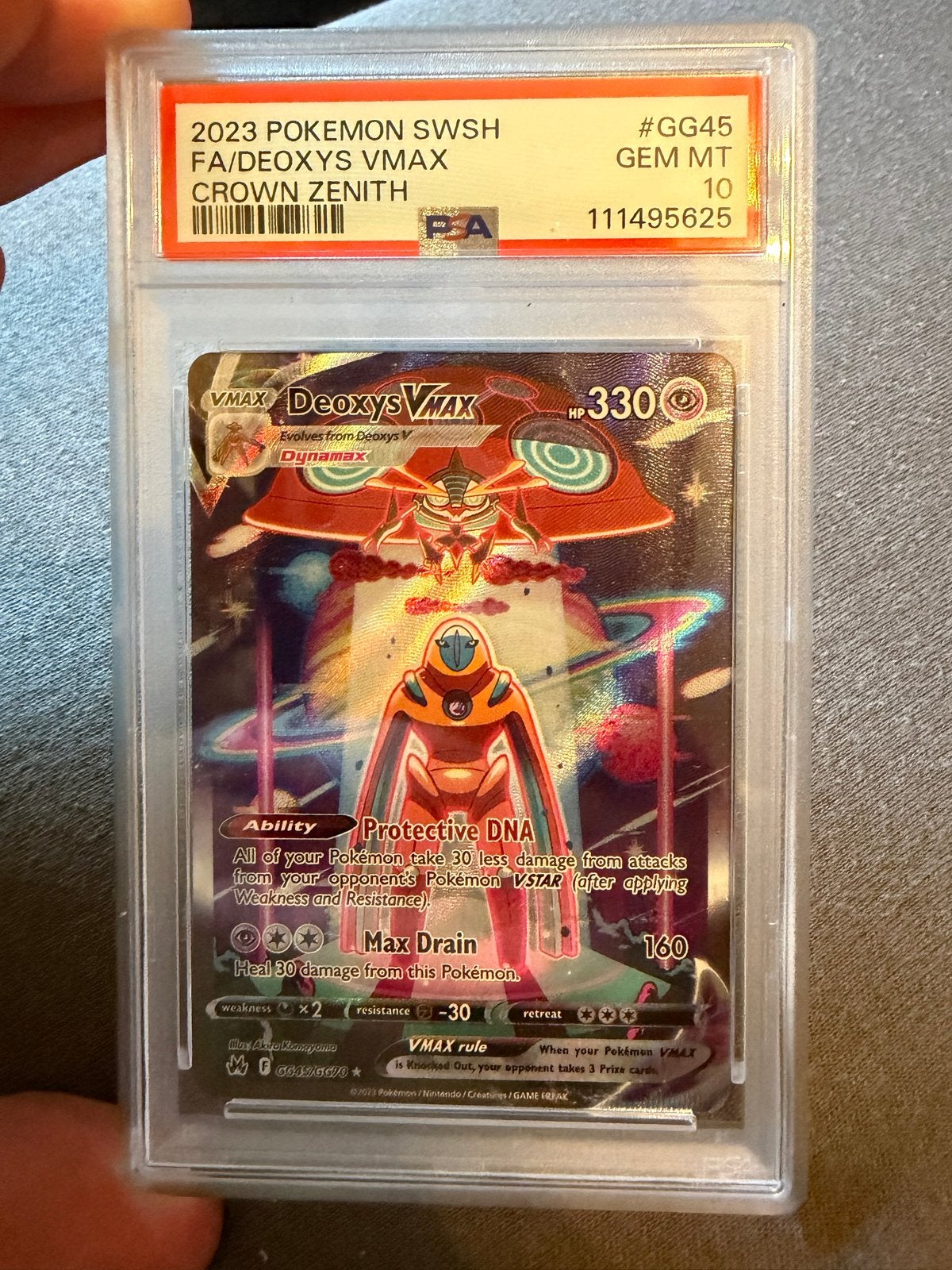 Deoxys VMAX GG45/GG70 PSA 10 GEM MT Crown Zenith, Hobby en Vrije tijd, Ophalen of Verzenden, Nieuw, Losse kaart