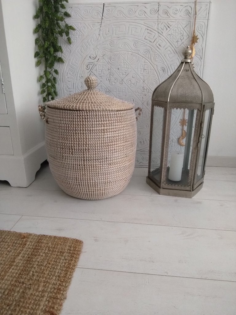 Grote mand met deksel, Mand, Rond, Ophalen of Verzenden, Zo goed als nieuw