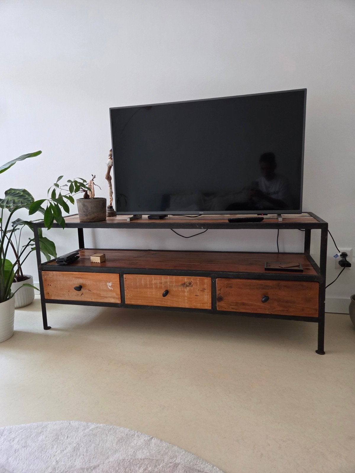 Industriële TV-meubel met lades - Hout en Metaal, Gebruikt, 150 tot 200 cm, Industrieel, 25 tot 50 cm