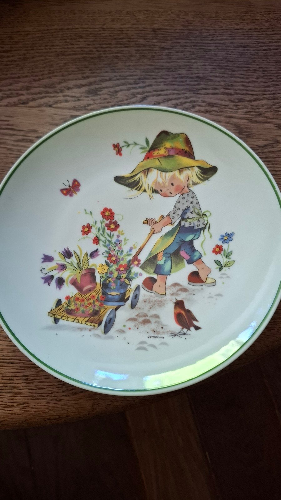 Mooi retro bordje met kind en bloemen - Tirschenreuth, Antiek en Kunst, Ophalen of Verzenden