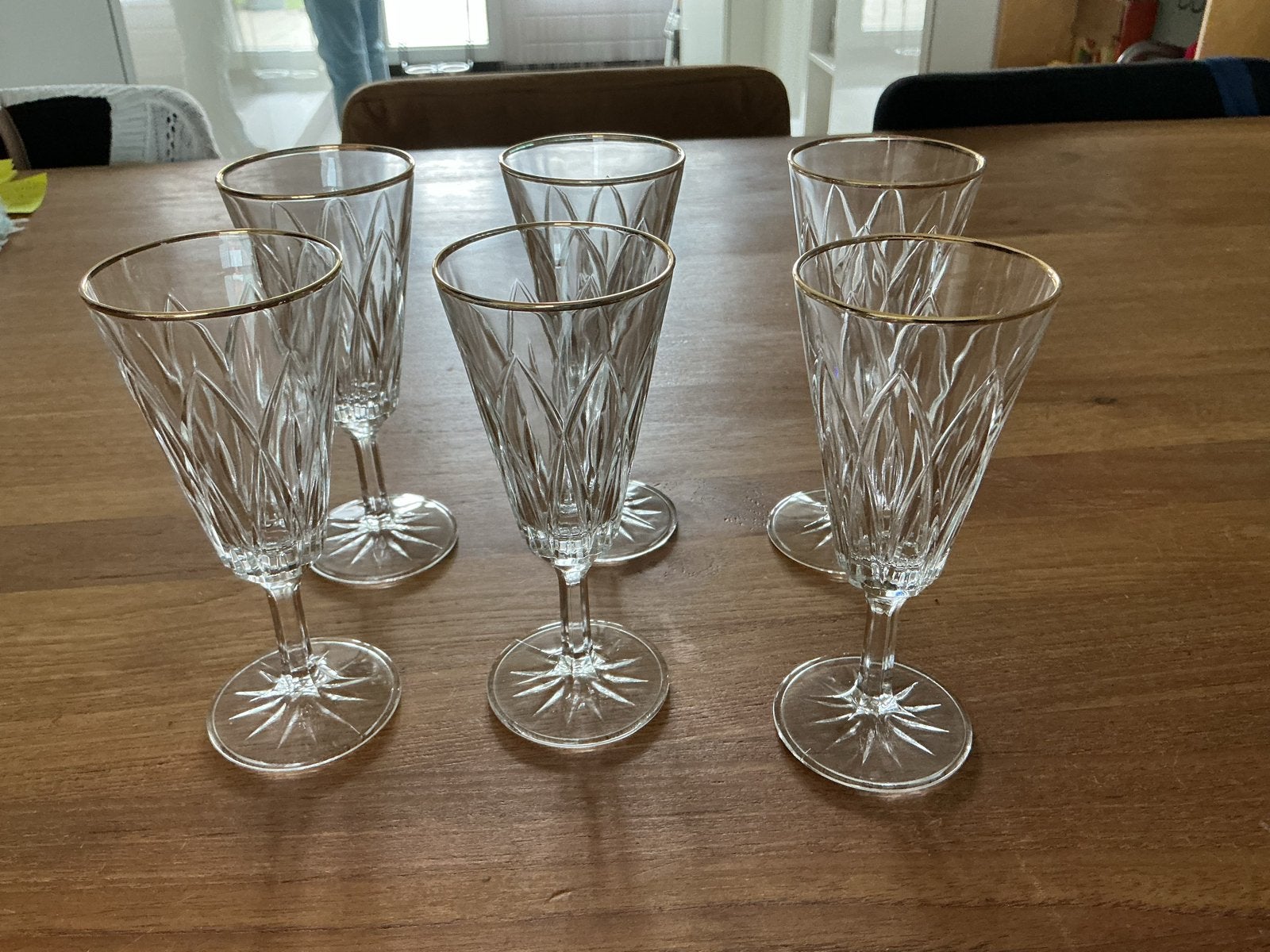 Set van 6 Vintage Champagne Flutes met Gouden Randje, Antiek en Kunst, Ophalen of Verzenden