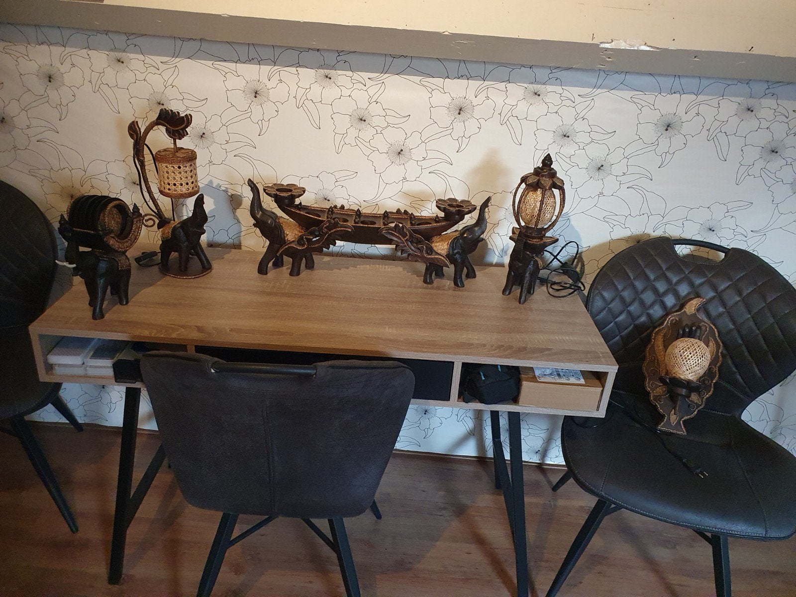 Decoratieve olifanten set met lampen en onderzetters, Hout, Ophalen of Verzenden, Bruin, Oosters