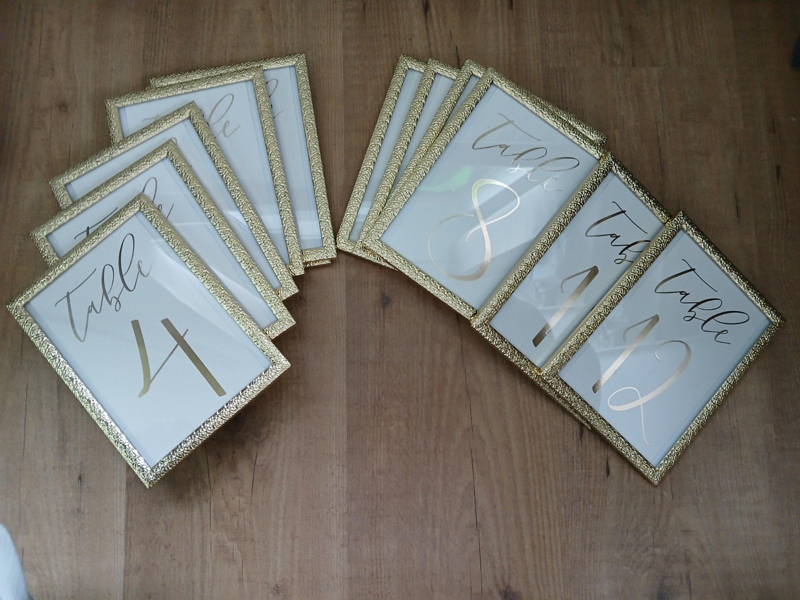 Gouden fotolijstjes met tafelnummers (1-12), Kunststof, Met afbeelding, Nieuw, Ophalen of Verzenden