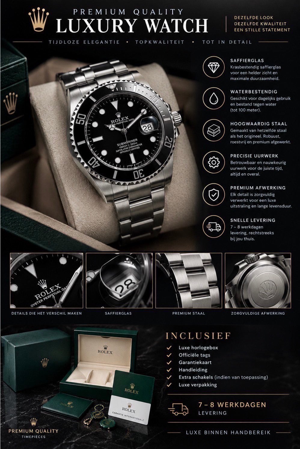 fashion supplier, Ophalen of Verzenden, Zo goed als nieuw, Staal, Rolex