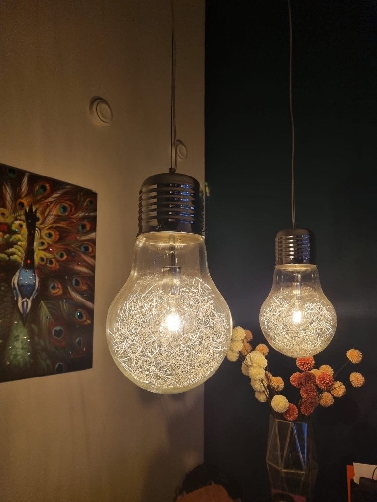 Wofi futura hanglamp, grote gloeilamp met draad, Huis en Inrichting, Lampen | Hanglampen, Zo goed als nieuw, 75 cm of meer, Glas