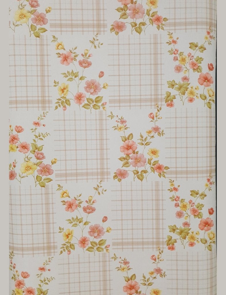 2787 pastel bloemenruit 60s behang vintage stijl swiet, Huis en Inrichting, Ophalen of Verzenden, Minder dan 10 m², Beige