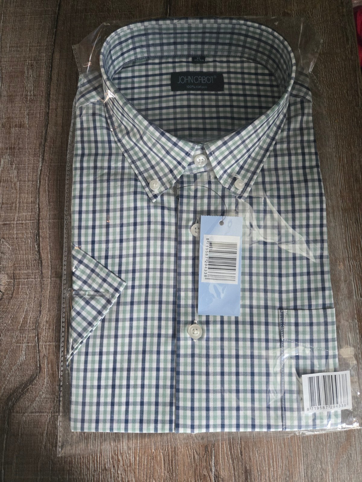 John Cabot Geruit Overhemd - Nieuw - Blauw/Groen - Maat XL, Kleding | Heren, Blauw, Nieuw, Ophalen of Verzenden, John Cabot