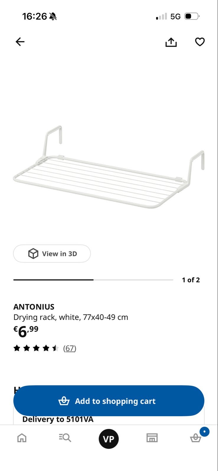 IKEA Antonius droogrek - Wit, 77x40-49 cm, Ophalen, Nieuw