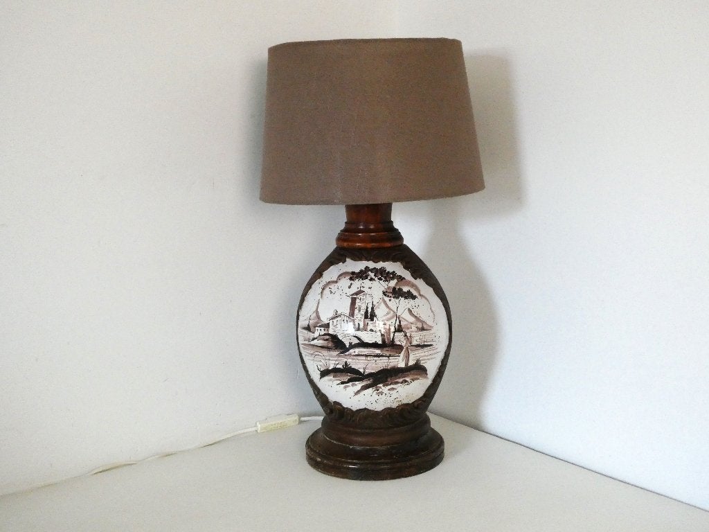 Tafellamp handgeschilderd mangaan  Italiaans landschap lamp, Ophalen of Verzenden