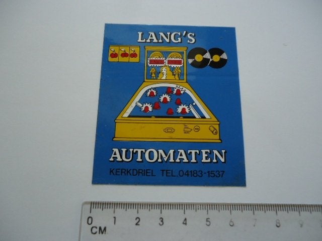 sticker oud Lang's Langs automaten flipperkast jukebox gok, Verzenden, Zo goed als nieuw, Bedrijf of Vereniging