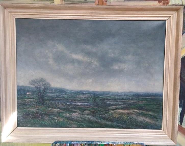 Henri van Lerven olieverf - Grijze Dag 1952 Uddel / Veluwe, Antiek en Kunst, Ophalen