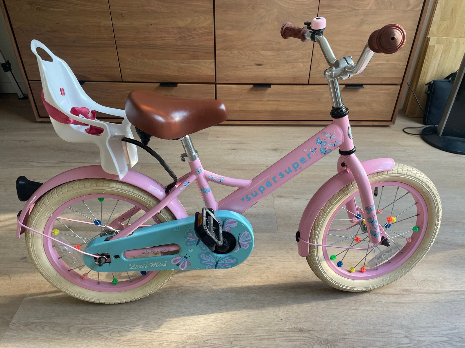 Supersuper Little Miss kinderfiets 16 inch roze, Ophalen, Zo goed als nieuw, Terugtraprem, 16 tot 20 inch