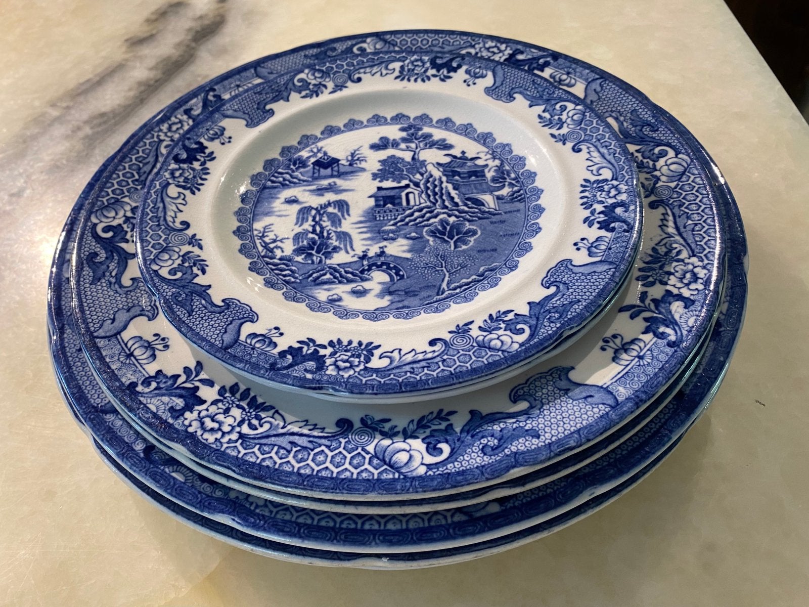 Set Mason’s Ironstone Blue Willow serviesborden  18,5-27cm, Ophalen