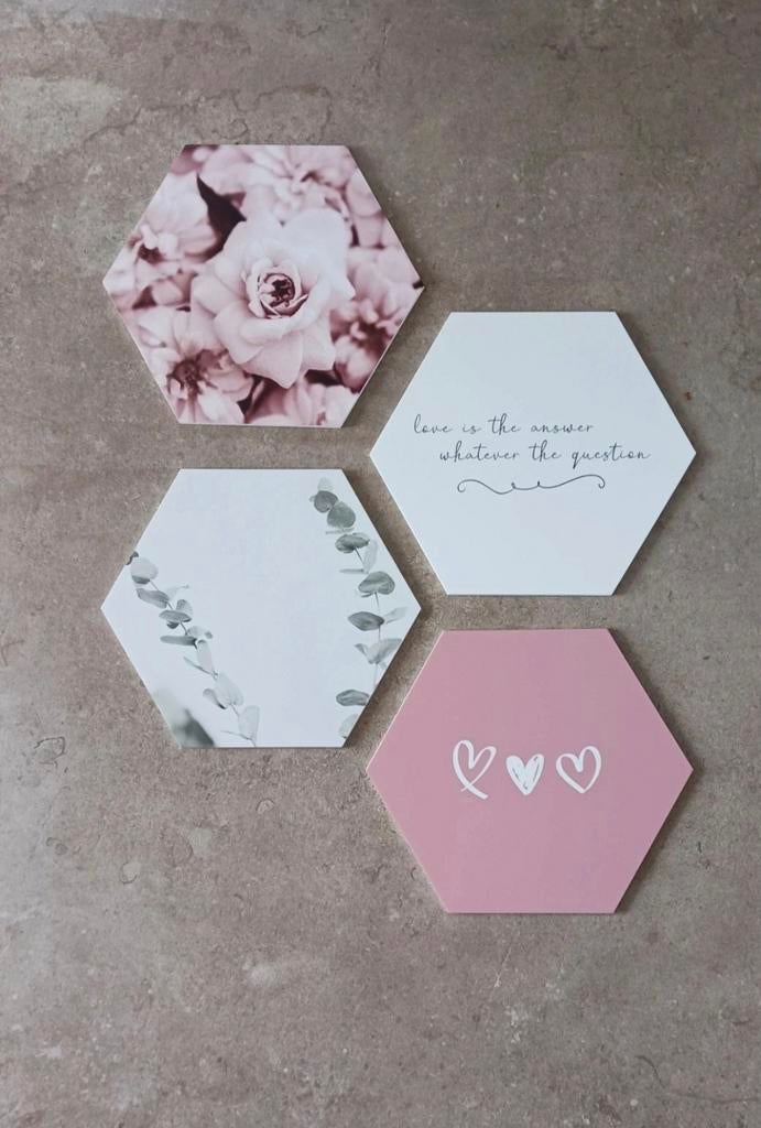 4x hexagon voor aan de muur, Ophalen of Verzenden