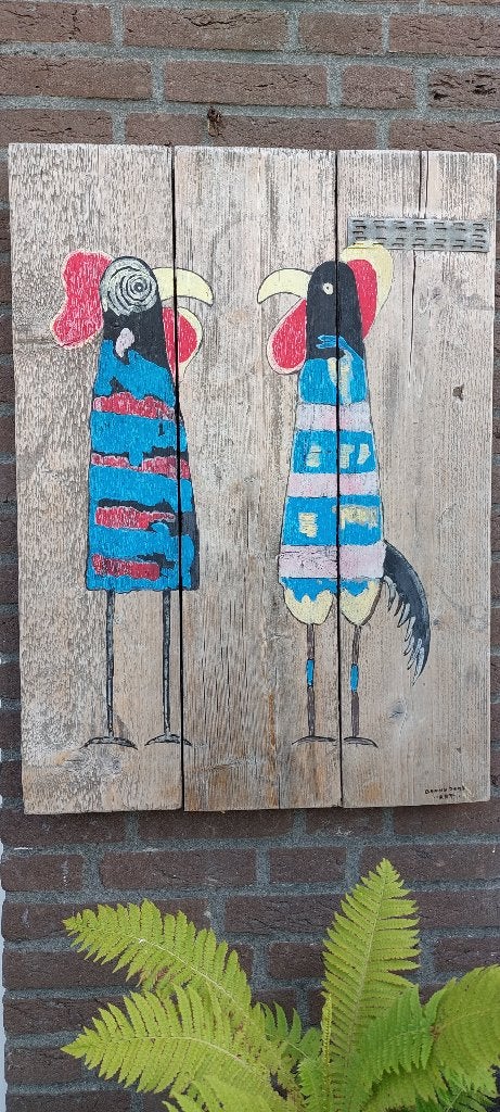 Stijgerhout schilderij, Ophalen, Hout, Gemengde techniek, Dieren
