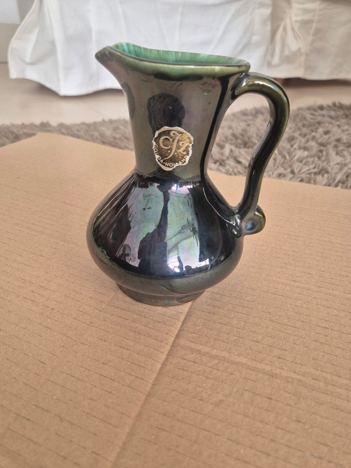 Vintage Gouda Holland Iridescent Keramiek Kan, Ophalen