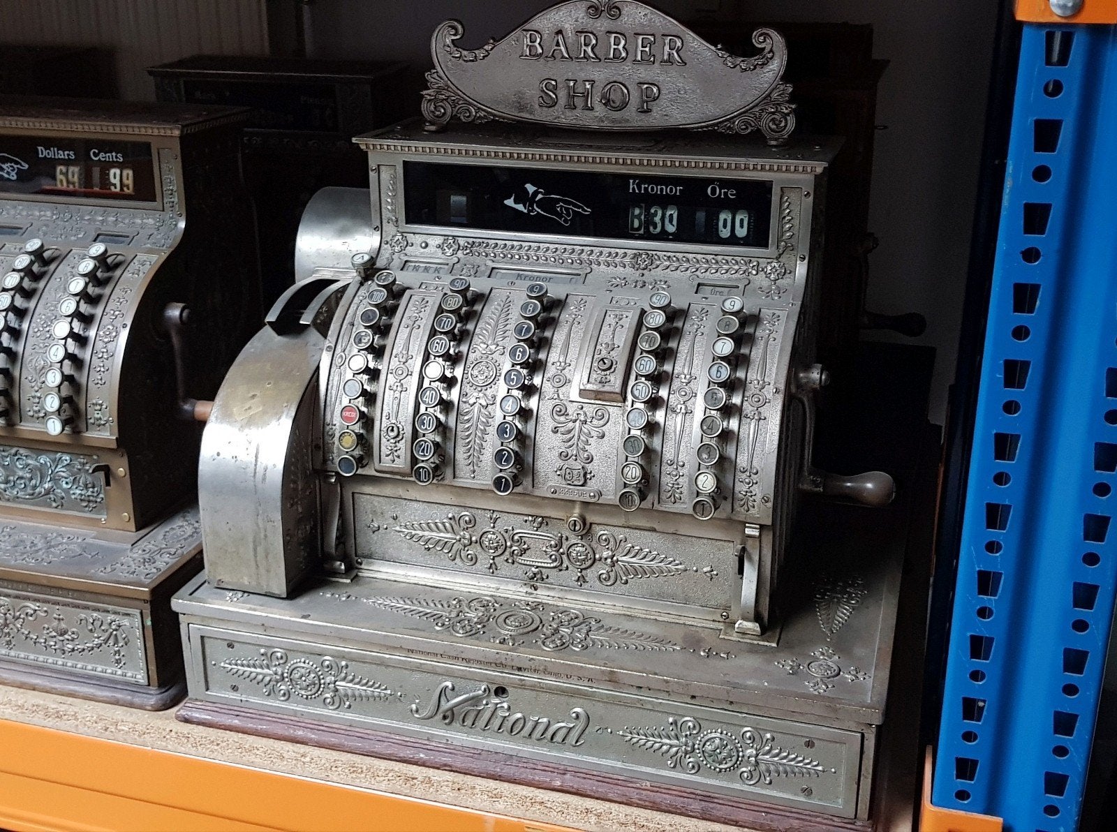 Antieke National kassa Barbershop cash register, Ophalen