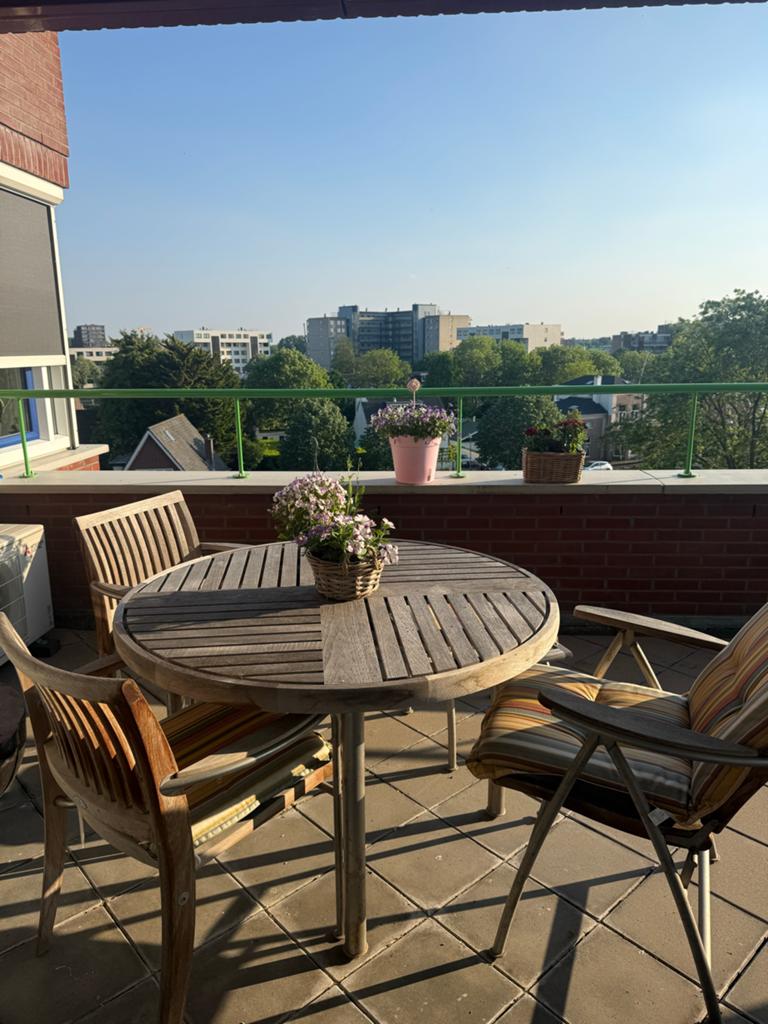 Teakhouten tuinset met metalen onderstel en kussens, Tuin en Terras, Ophalen, Gebruikt, 3 zitplaatsen, Teakhout