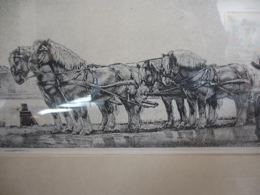 Willem Gerard Hofker ets Bierwagen langs de Amstel, Dagelijks leven, Ophalen of Verzenden, Gesigneerd, 1950 - 1999