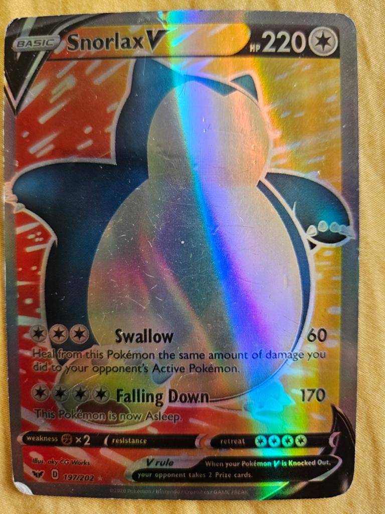 Pokémon Kaart Snorlax V (Foil) - 197/202, Ophalen of Verzenden, Gebruikt, Losse kaart, Foil