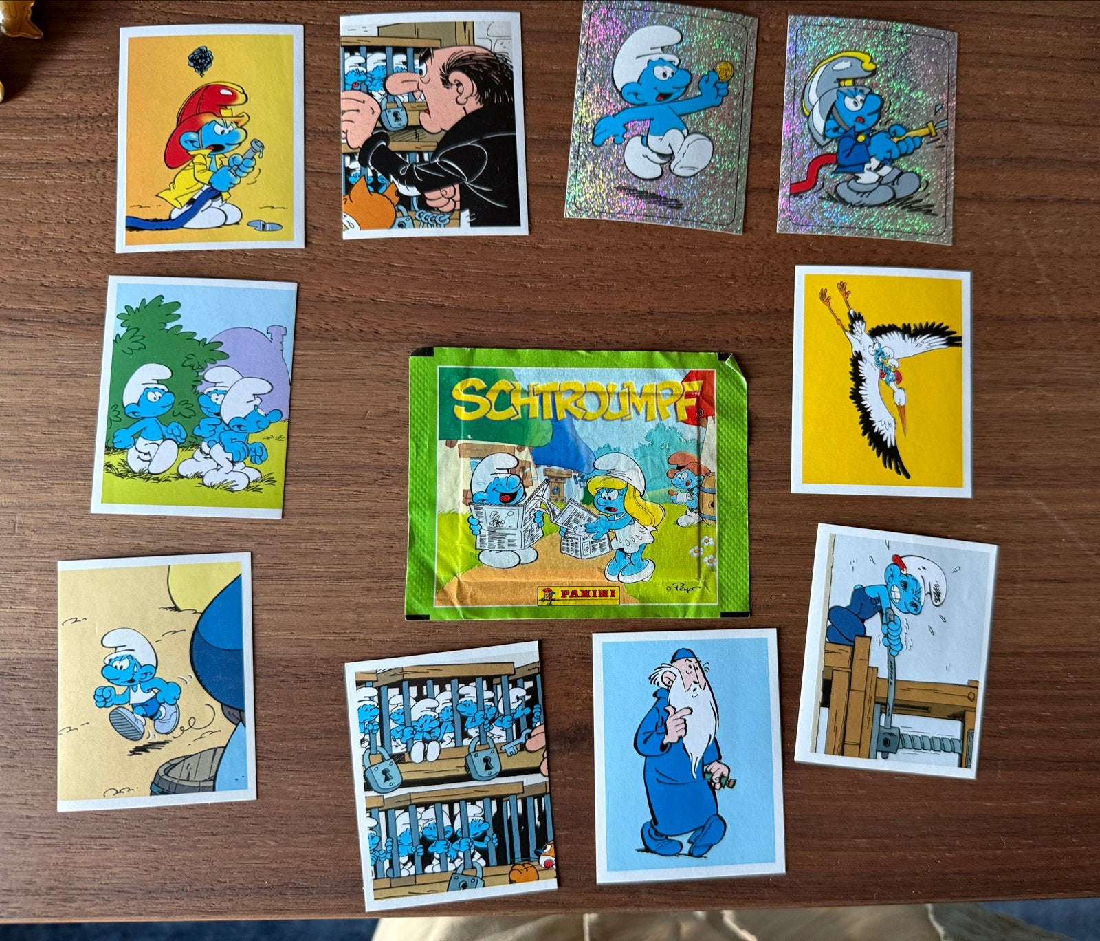 Smurfen Panini sticker pack + losse stickers - redelijke sta, Ophalen of Verzenden, Gebruikt, Verschillende Smurfen, Overige typen