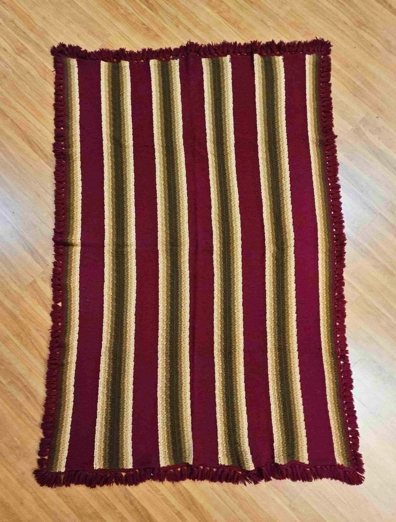 Handgehaakt woonkleed bordeaux bruin - franjes 205/138, 100 tot 150 cm, Bruin, Ophalen of Verzenden, Zo goed als nieuw