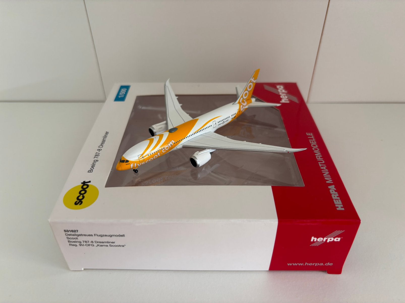 Herpa 531627 Scoot Boeing 787-8 Dreamliner 1:500, Ophalen of Verzenden, Zo goed als nieuw, Schaalmodel