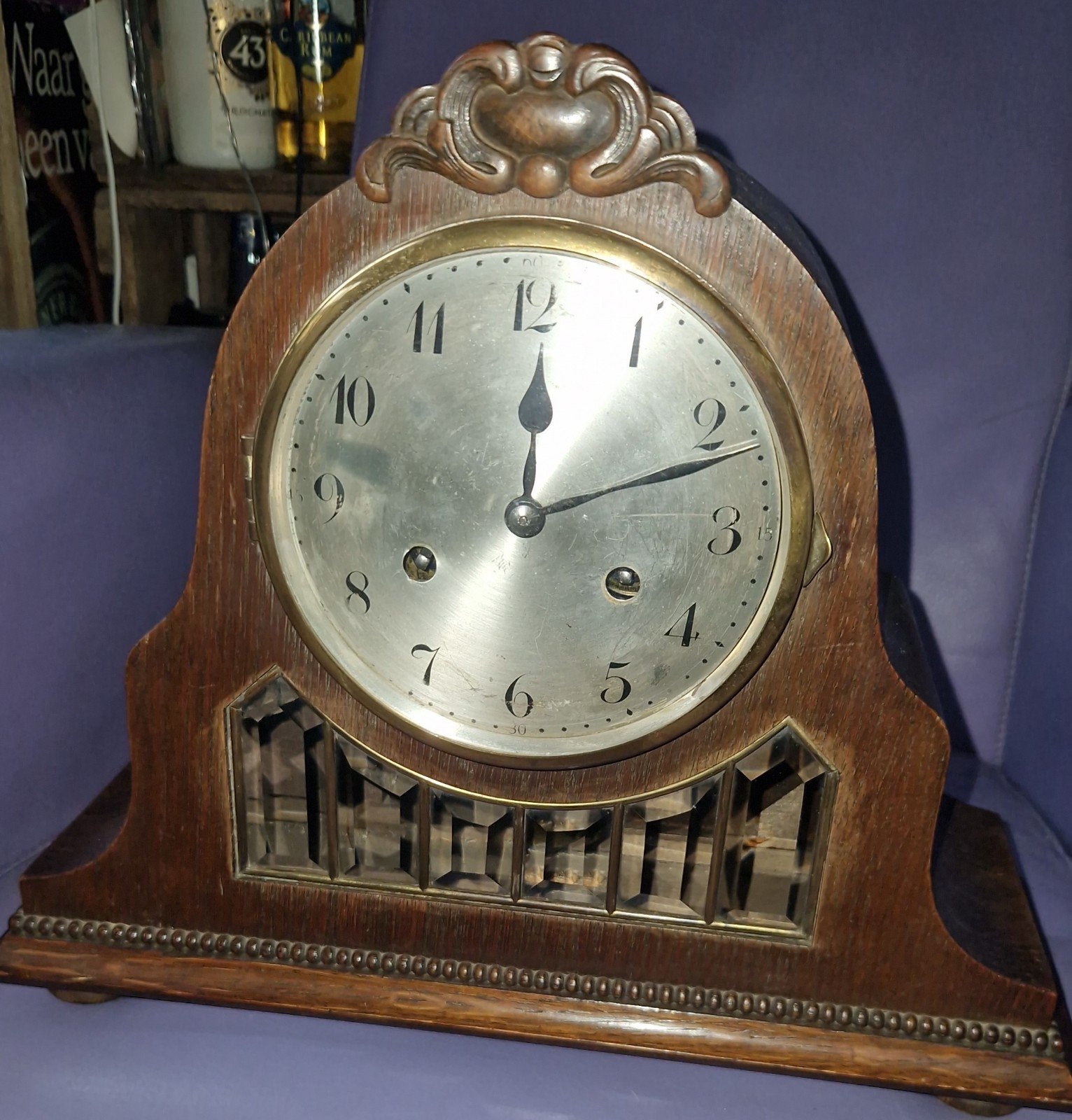 Antieke houten schoorsteenklok, Antiek en Kunst, Ophalen of Verzenden